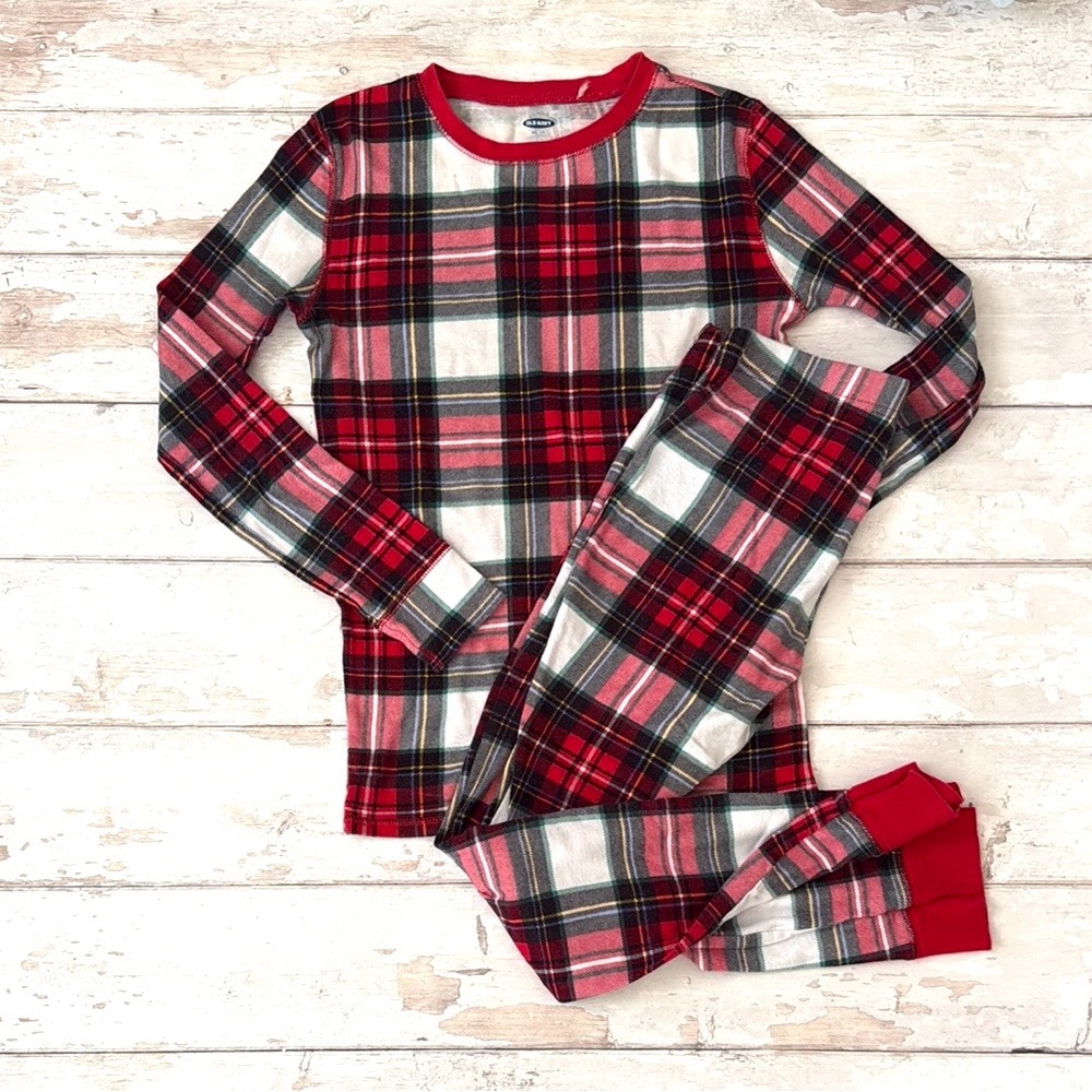 Old Navy Size 14 Girls Red Green Holiday Plaid Kid Pajamas Pjs Christmas Flannel
